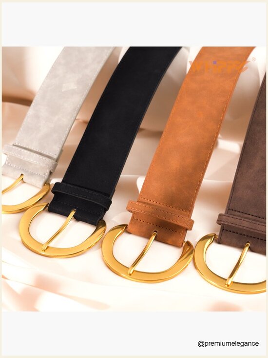Wide Suede Leather Belt with Gold Buckle for Dresses main image 4